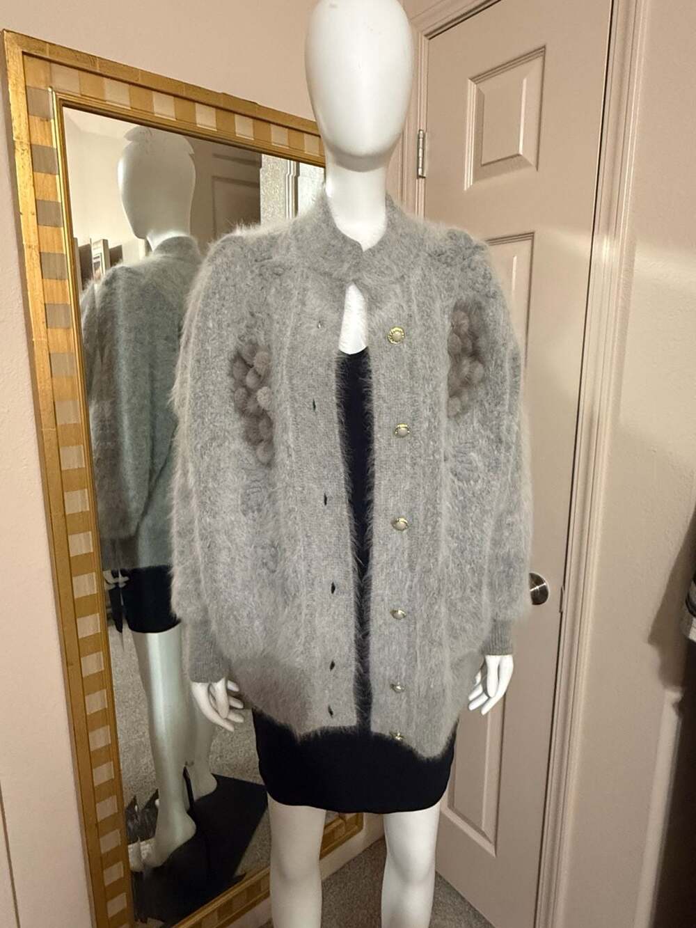Vintage 80s Fully Fashion Angora Blended Lined Gray Oversized Cardigan